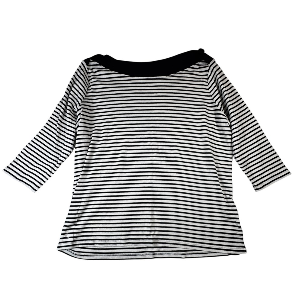 Lauren Ralph Lauren Womens Top 2X Black White Striped 3/4 Sleeve Cotton